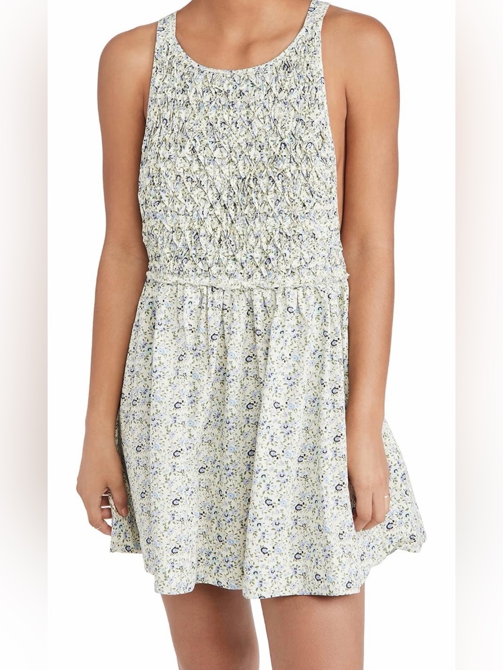 Free People Petunia Smocked Ditsy Floral Cotton Mini Dress size Large NWT